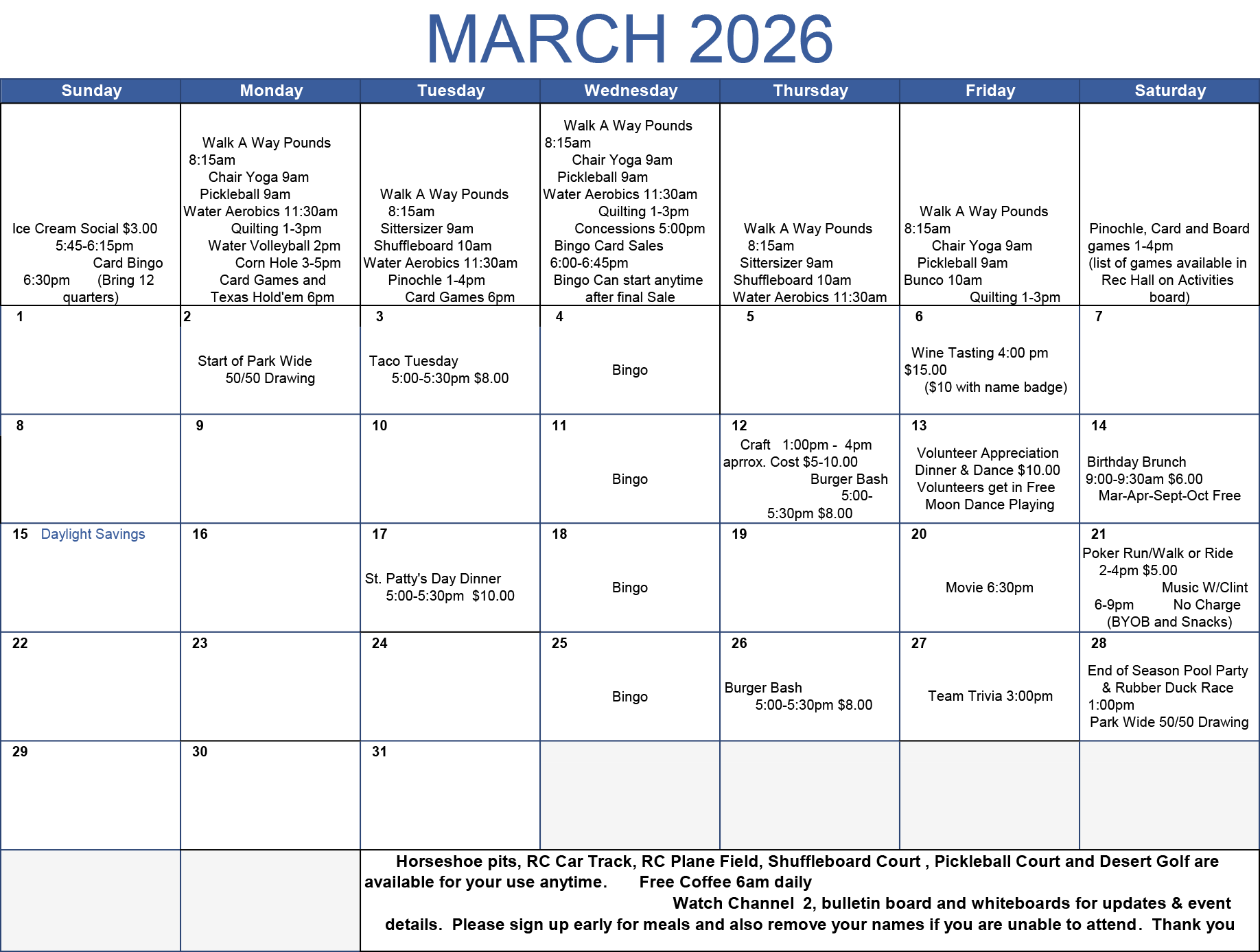 March 2026 Activities